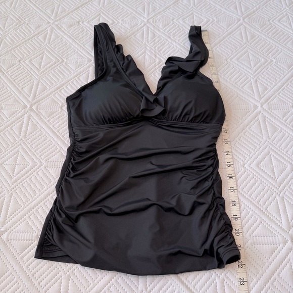 Lauren Ralph Lauren Ruffled V-Neck Tankini Swim Top Size Small In Black - Picture 7 of 8